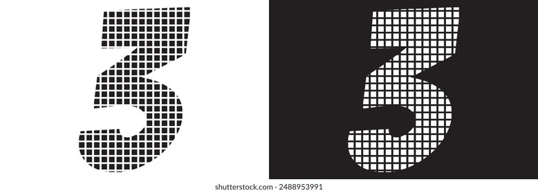 Number 3 nine 3d cube pixel shape minecraft 8 bit.   isolated on white and black background. vector . EPS 10