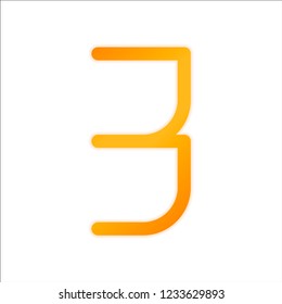 Number 3, numeral, three. Orange sign with low light on white background