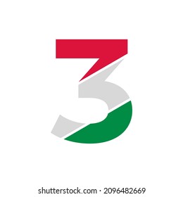 Number 3 Paper Cutout with Italian Flag Color Logo Design Template