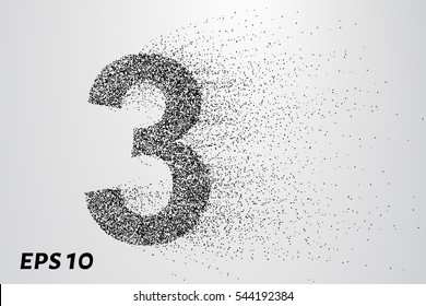 number 3 from the particles. The number 3 consists of circles and points. Vector illustration.