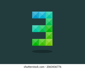 Número 3 con combinación perfecta de colores azul-verde brillante. Bueno para imprimir, diseño de camisetas, logotipo, etc.
