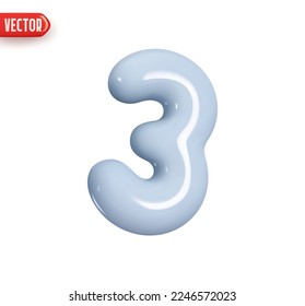 Número 3. Rosa número tres. Diseño 3d realista Al estilo de las caricaturas. Icono aislado en fondo blanco. ilustración vectorial
