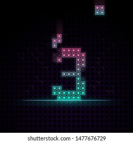 Number 3 in Pixel art, 8bit game, Synth wave style, 80s-90s ,this game have number 0-9 that relate to each other