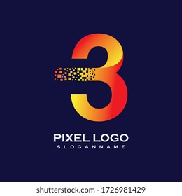 NUMBER 3 with pixel digital logo design gradient concept