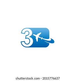 Number 3 with plane logo icon design vector illustration