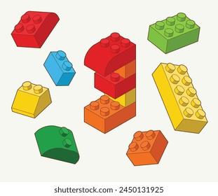 Number 3 from Plastic building blocks. Colored bricks isolated on white background. Vector 3d illustration.