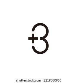 Number 3 plus, B geometric symbol simple logo vector