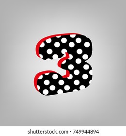 Number 3 polka dots black and white funny cute. Sign isolated gray blur background