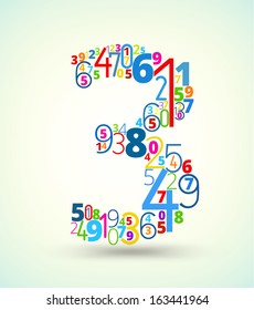 Number 3,  from rainbow colored numbers typography vector font