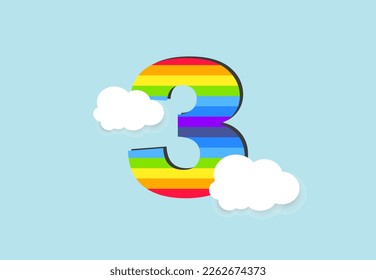 Number 3 Rainbow counting learn object design, abstract rainbow Number for kids, love, family and scholl concept vector illustration design