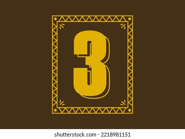 Number 3 in retro rectangle frame design