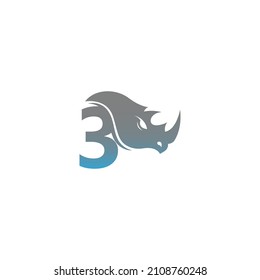 Number 3 with rhino head icon logo template vector
