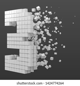 number 3 shaped data block. version with white cubes. 3d pixel style vector illustration. suitable for blockchain, technology, computer and abstract themes.