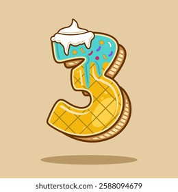 Number 3 shaped ice cream