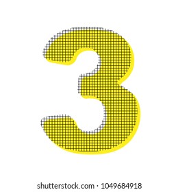 Number 3 sign design template element. Vector. Yellow icon with square pattern duplicate at white background. Isolated.
