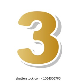 Number 3 sign design template element. Vector. Golden gradient icon with white contour and rotated gray shadow at white background.