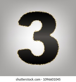 Number 3 sign design template element. Vector. Blackish icon with golden stars at grayish background.