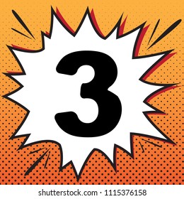 Number 3 sign design template element. Vector. Comics style icon on pop-art background.