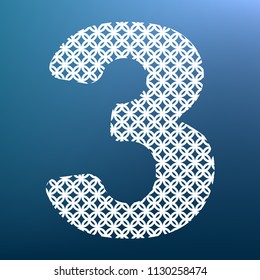 Number 3 sign design template element. Vector. White textured icon at lapis lazuli gradient background.