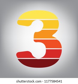 Number 3 sign design template element. Vector. Horizontally sliced icon with colors from sunny gradient in gray background.