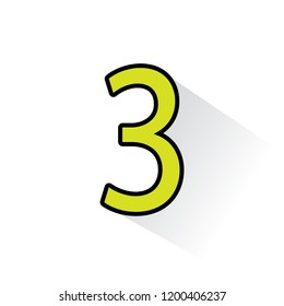 Number 3 sign design template element. Green icon with flat style shadow path.