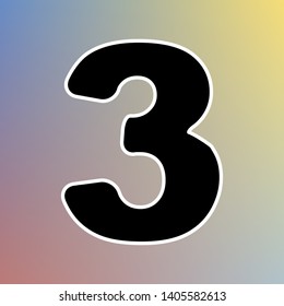Number 3 sign design template element. Black icon in white shell at pastel color background. Illustration.