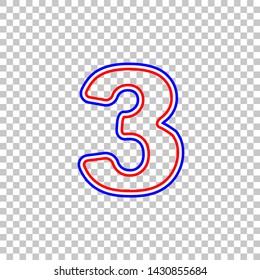 Number 3 sign design template element. Red, white and contour icon at transparent background. Illustration.