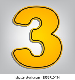 Number 3 sign design template element. Flat orange icon with overlapping linear black icon with gray shadow at whitish background. Illustration.