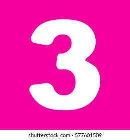 Number 3 sign design template element. White icon at magenta background.