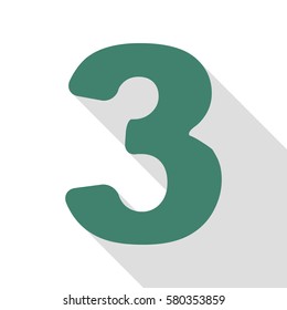 Number 3 sign design template element. Veridian icon with flat style shadow path.