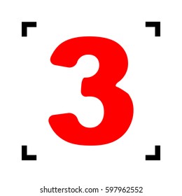 Number 3 sign design template element. Vector. Red icon inside black focus corners on white background. Isolated.
