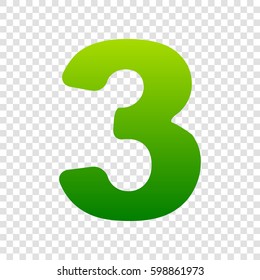 Number 3 sign design template element. Vector. Green gradient icon on transparent background.