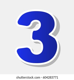 Number 3 sign design template element. Vector. New year bluish icon with outside stroke and gray shadow on light gray background.