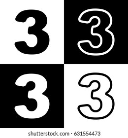 Number 3 sign design template element. Vector. Black and white icons and line icon on chess board.