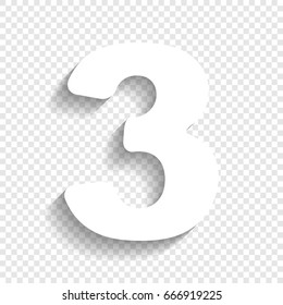 Number 3 Sign Design Template Element. Vector. White Icon With Soft Shadow On Transparent Background.