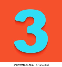 Number 3 sign design template element. Vector. Blue icon with soft shadow putted down on flamingo background.
