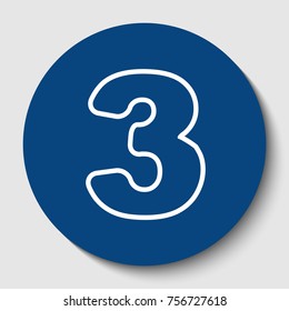 Number 3 sign design template element. Vector. White contour icon in dark cerulean circle at white background. Isolated.