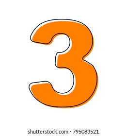Number 3 sign design template element. Vector. Black line icon with shifted flat orange filled icon on white background. Isolated.
