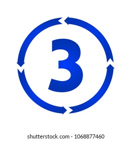 Number 3 sign turn icon. vector illustration. flat style