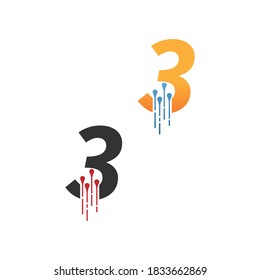 Number 3  simple  tech logo with circuit lines style icon template