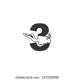 Number 3 and someone scuba, diving icon illustration template