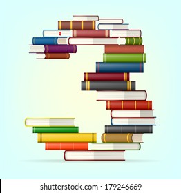 Number 3. Stacks of multi colored books vector illustration