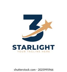 Number 3 with Star Swoosh Logo Design. Suitable for Start up, Logistic, Business Logo Template