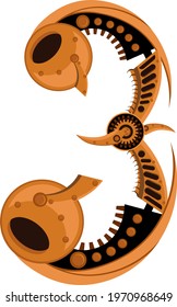 The number 3 in steampunk style. Vector illustration on a white isolated background.