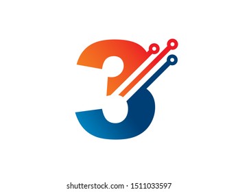Number 3 technology logo or symbol template design