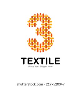 Number 3 textile pattern and sewing logo vector design. Suitable for business, textile fabric, initial name, fashion, knitting, and poster