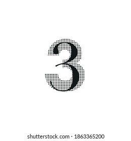 number 3 three in black with dotted texture, typewriter handwriting, editable vector