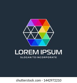 Number 3 three and hexagon logo design, with colorful triangle pixel , technology digital concept - Vector