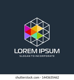 Number 3 three and hexagon logo design, with colorful triangle pixel , technology digital concept - Vector