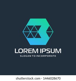 Number 3 three and hexagon logo design, with colorful triangle , technology digital concept - Vector